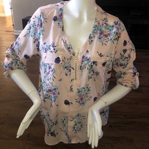 Striped floral novelty blouse